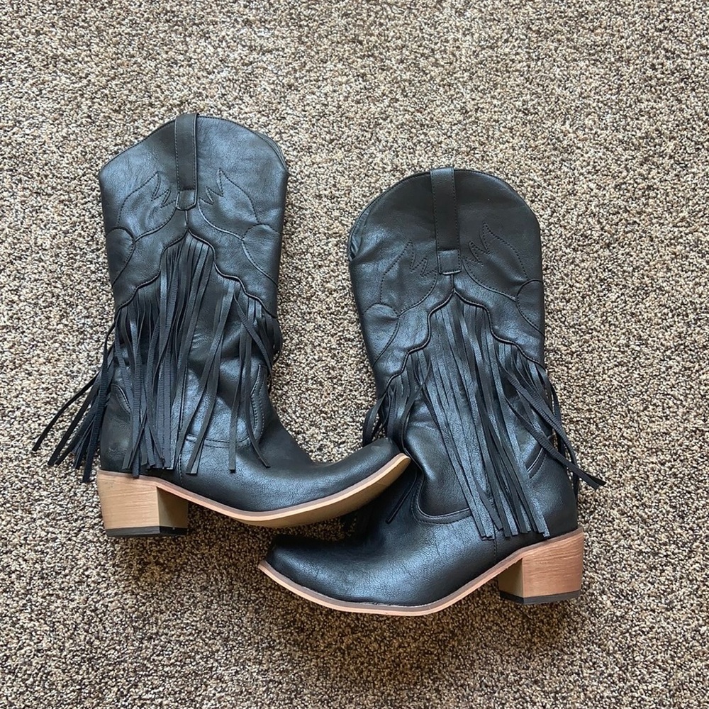 Black fringe cowboy boots